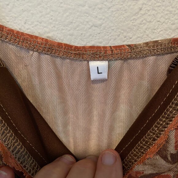Y2K‎ Brown Floral Mesh Corset Style Camisole Top Size Large - Picture 3 of 4